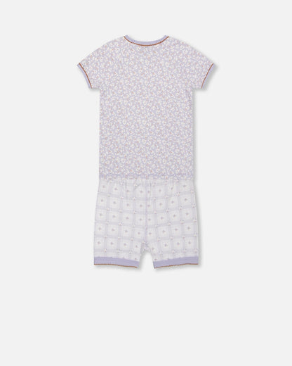 Ensemble de pyjama deux pièces en coton biologique, imprimé petites fleurs lilas