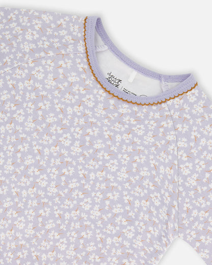 Ensemble de pyjama deux pièces en coton biologique, imprimé petites fleurs lilas