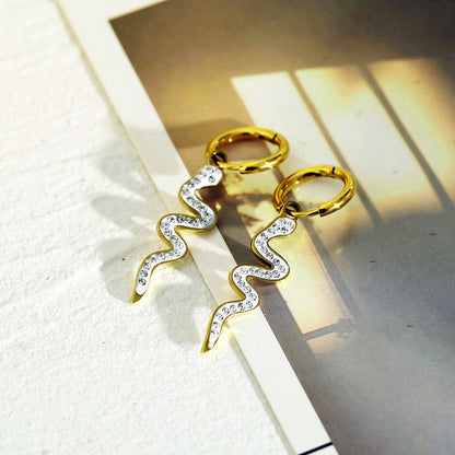 FANG: Zirconia Embedded Serpent Drop Earrings