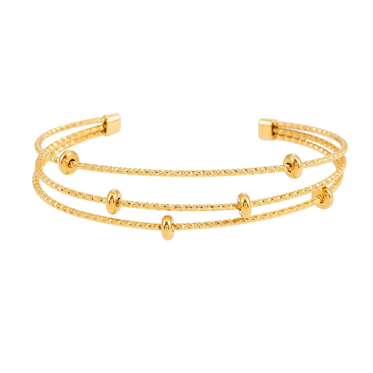 Bracelet perles texturées triple rang Style FARZIKA Gold