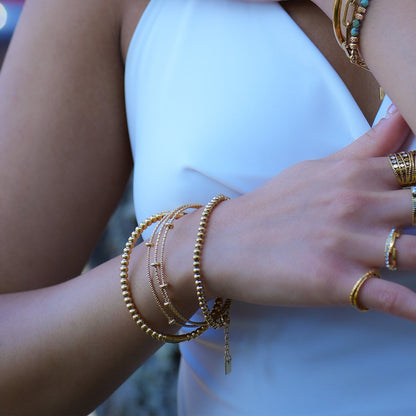 Bracelet perles texturées triple rang Style FARZIKA Gold