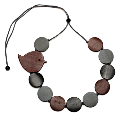 Fat Bird On Wooden Disc Necklace