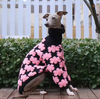 Chandail Pawsh Petals – Tricot de luxe en crochet rose et noir