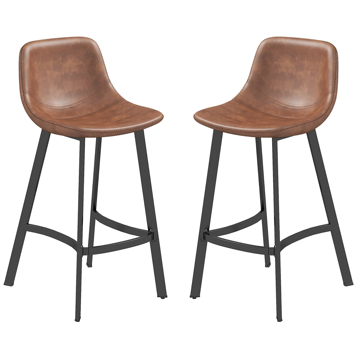 Andre Counter Height Stools with  Backrest and Steel Legs-Set of 2-Brown