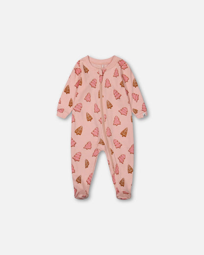 Pyjama une pièce en coton biologique Biscuits de Noël roses