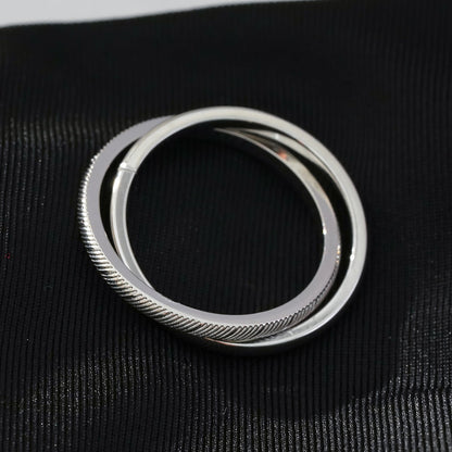 GILBERT: Double Banded Interconnected Stack Ring in White Gold (Silver Toned)