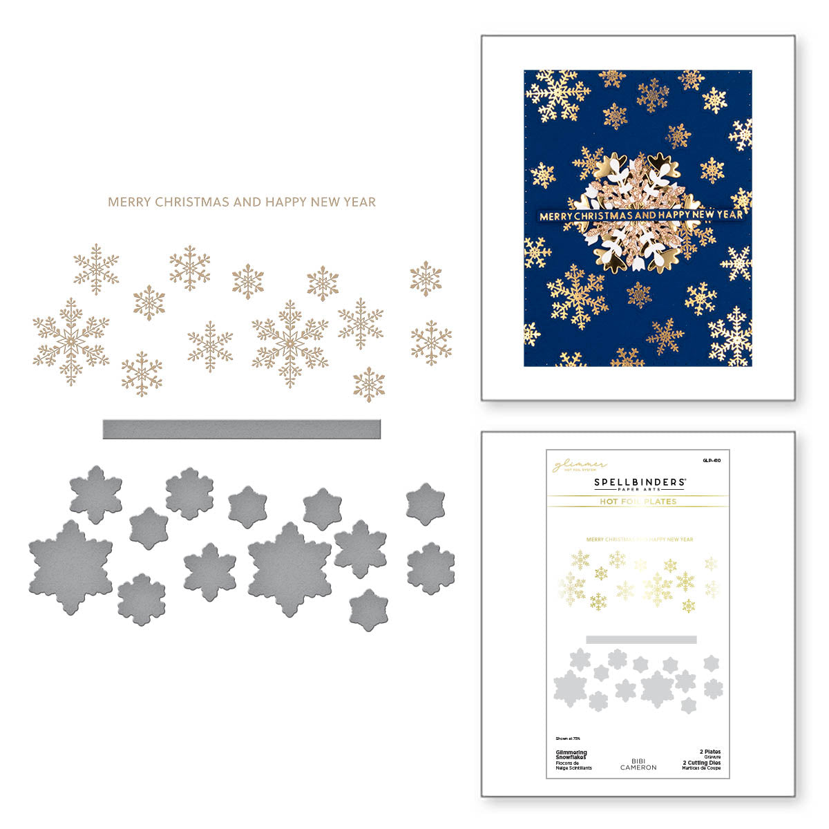 Matrice de coupe et plaque à chaud Glimmering Snowflakes de la collection Bibi's Snowflakes de Bibi Cameron
