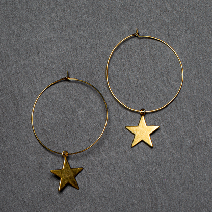 Star On Hoop Earring In Gold Plate