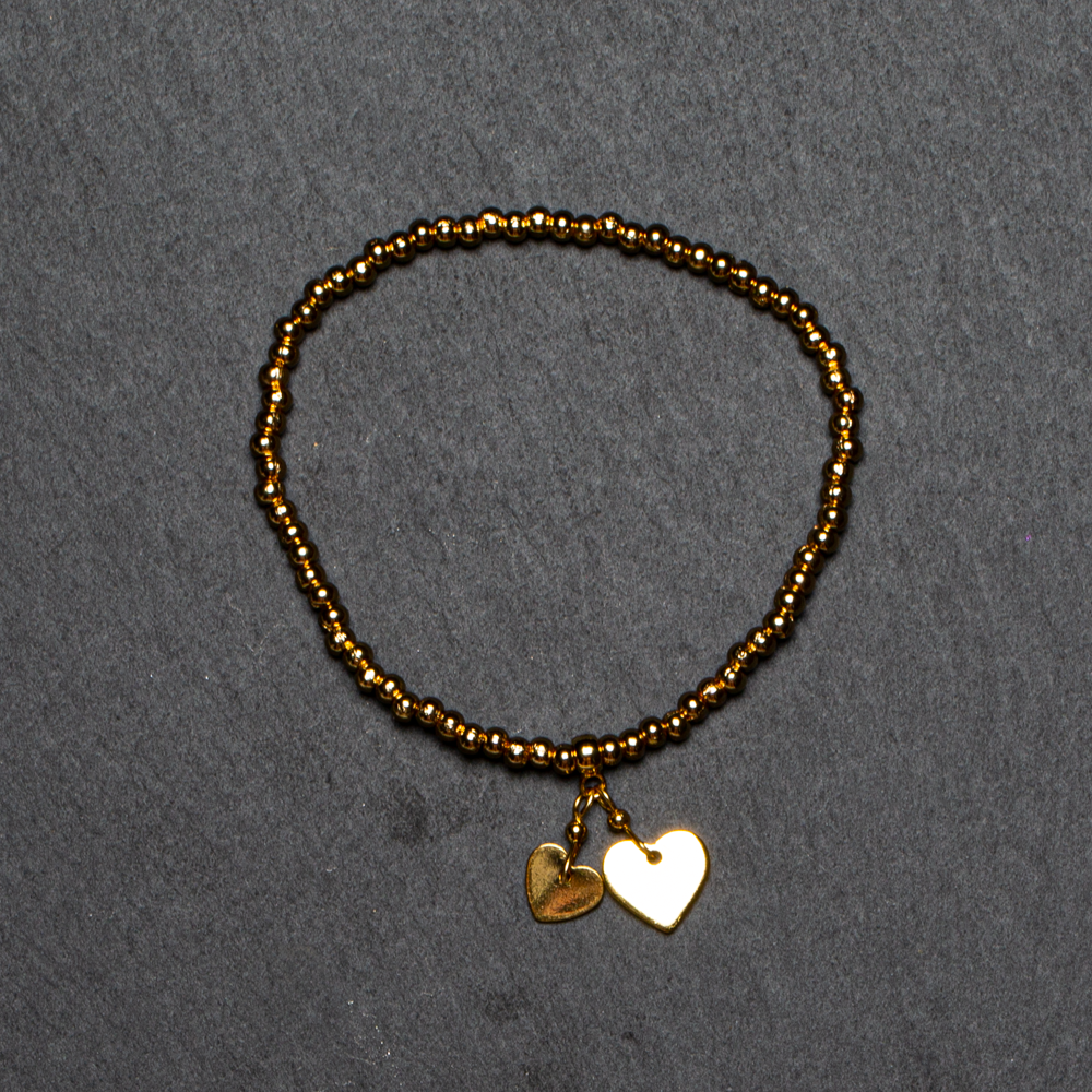 Elasticated Heart Charm Bracelet In Gold Plate