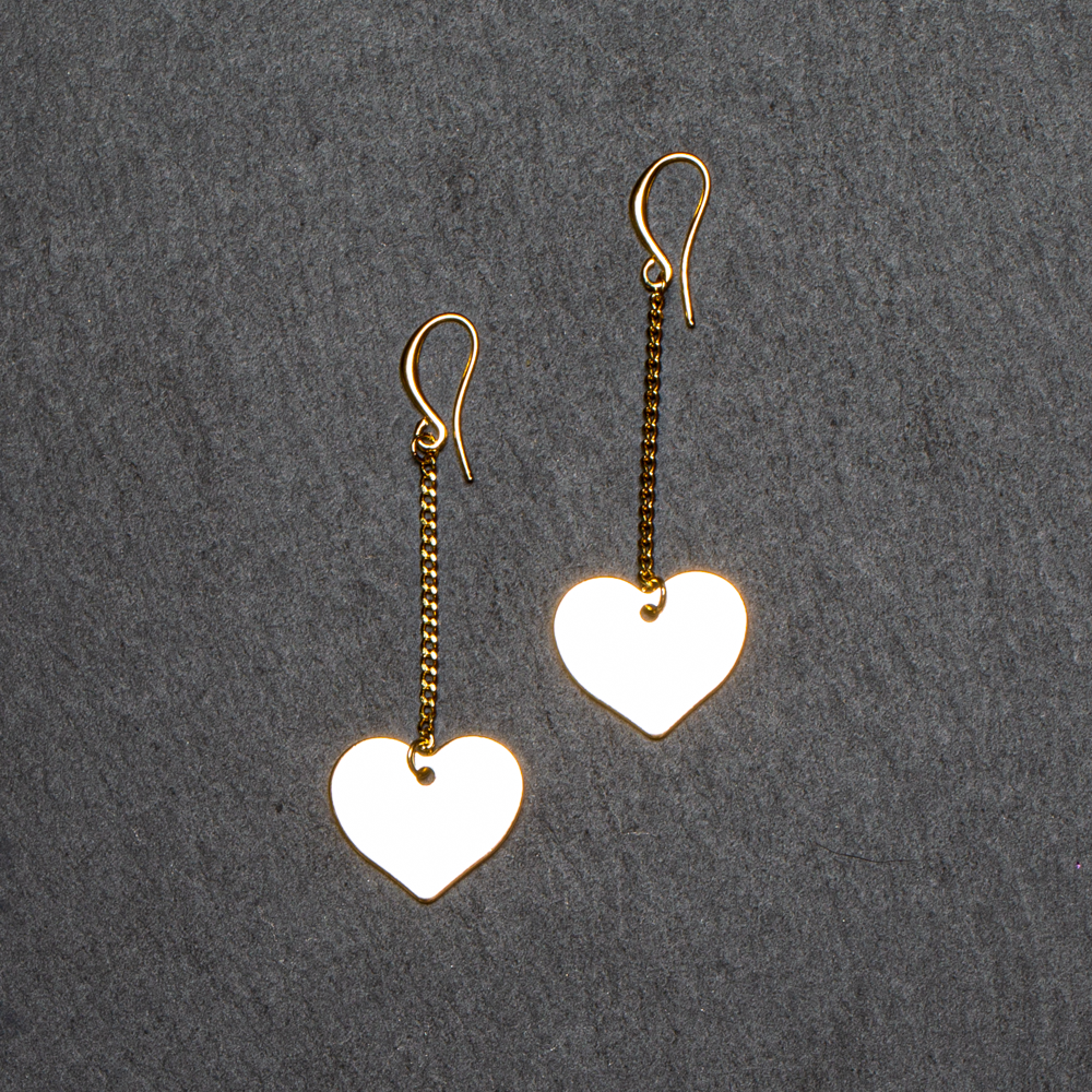 Drop Chain Heart Earring In Gold Plate