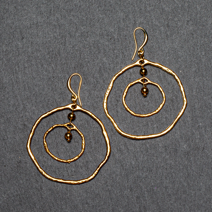 Beaten Double Ring Earring In Gold Plate