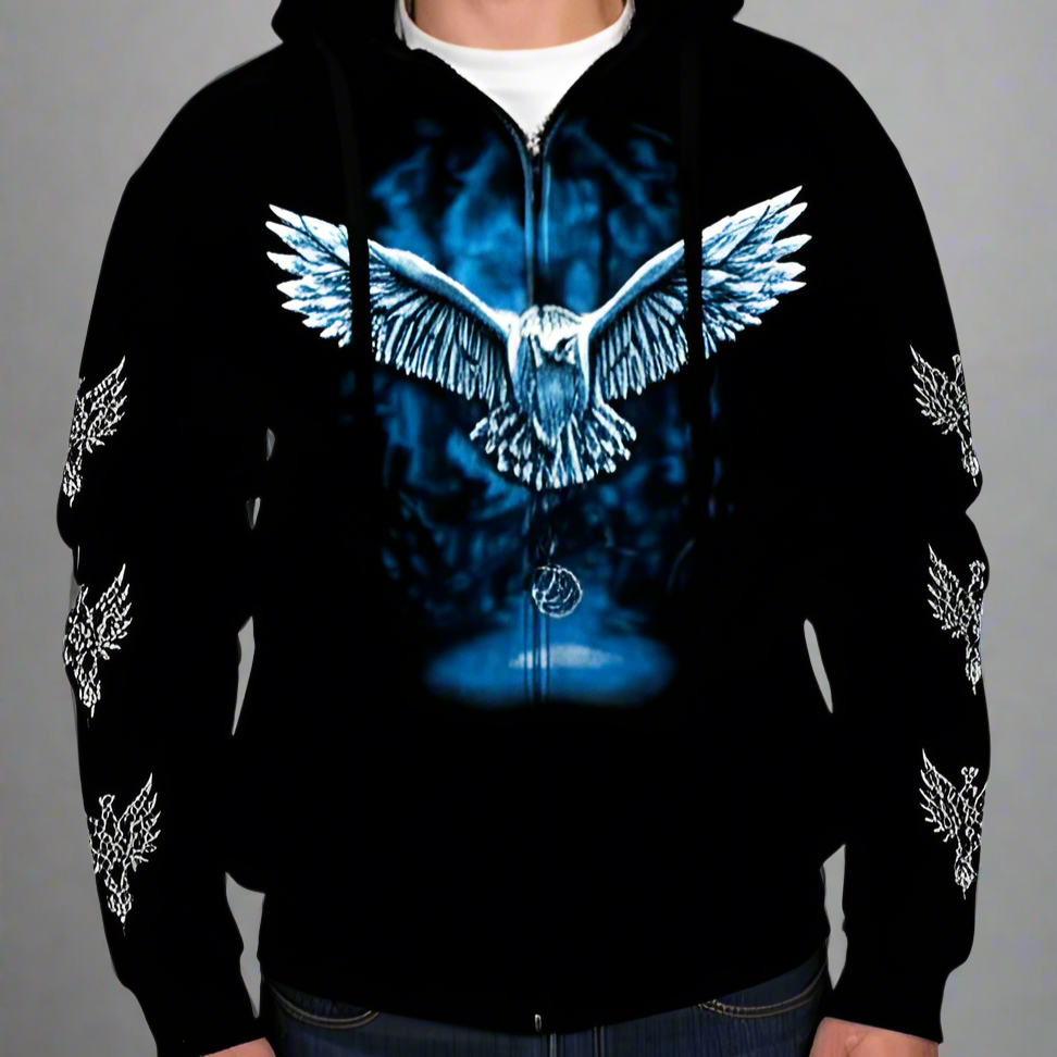 J&L Imports – Sweat à capuche zippé hibou pour homme