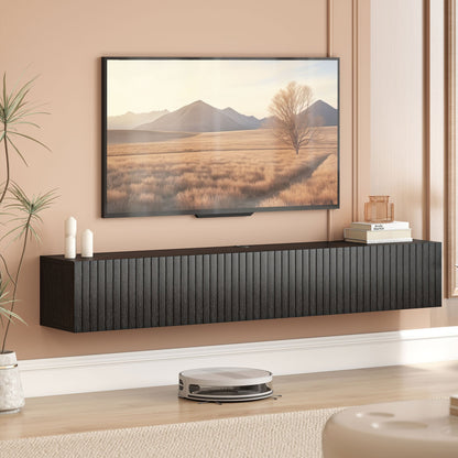 Jesse 55" Floating TV Stand with 2 Fluted Flip-Down Doors for TVs up to 72"-Black