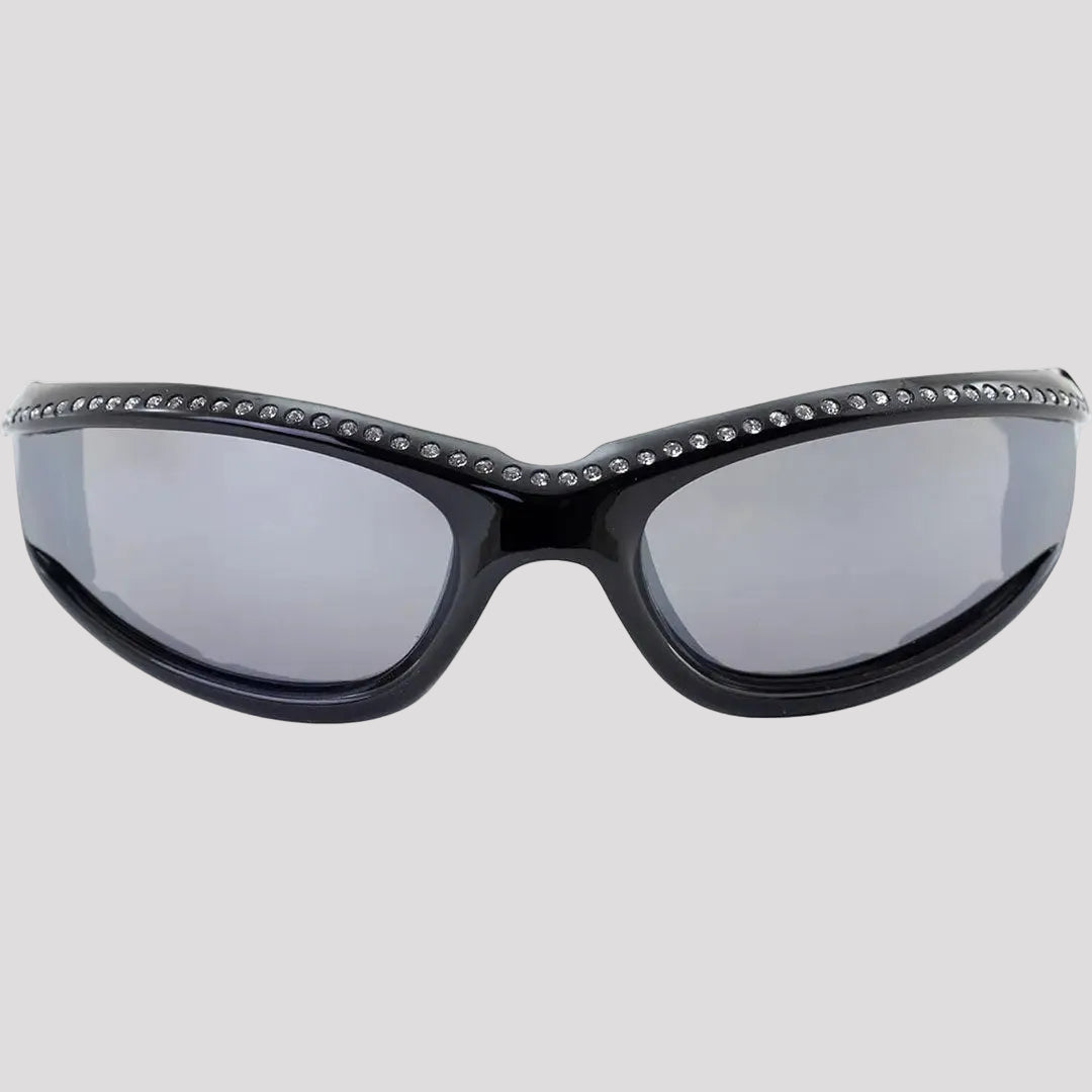 Lunettes de soleil de moto Global Vision Marilyn pour femmes avec strass. Lunettes de conduite Bling rembourrées en mousse avec verres miroirs incassables
