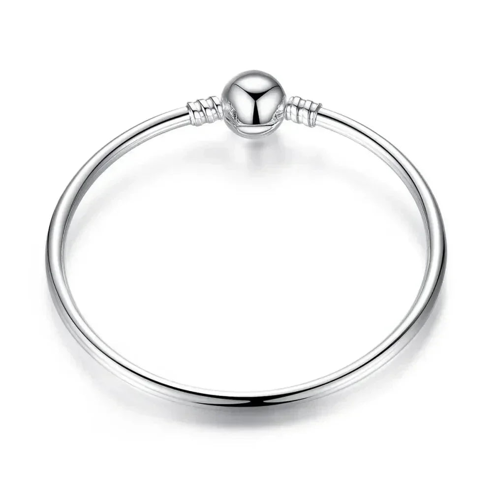 Sterling Silver Snake Chain Bangle Bracelet with CZ Pavé