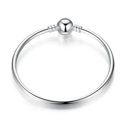 Sterling Silver Snake Chain Bangle Bracelet with CZ Pavé