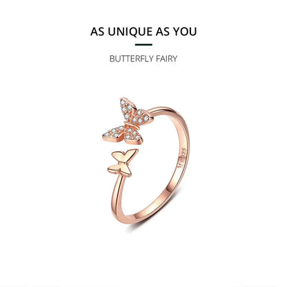 925 Sterling Silver CZ Butterfly Open Ring