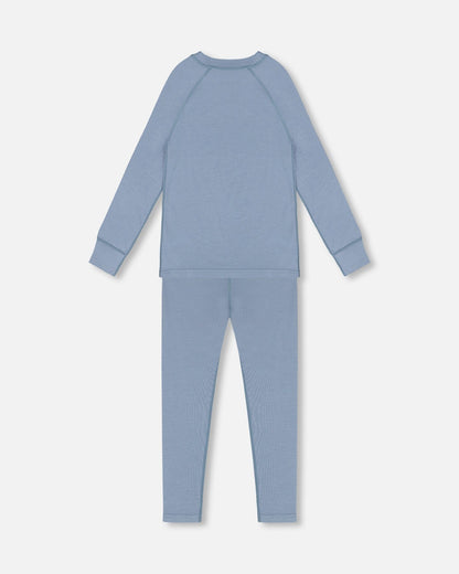 Ensemble de sous-vêtements techniques en laine mérinos bleu gris