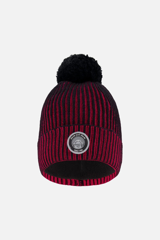 Lined Knit Pompom Hat Red And Black