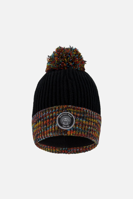 Lined Knit Winter Hat With Pompom Black And Multicolor