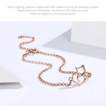 925 Sterling Silver Cat Heart Chain Bracelet