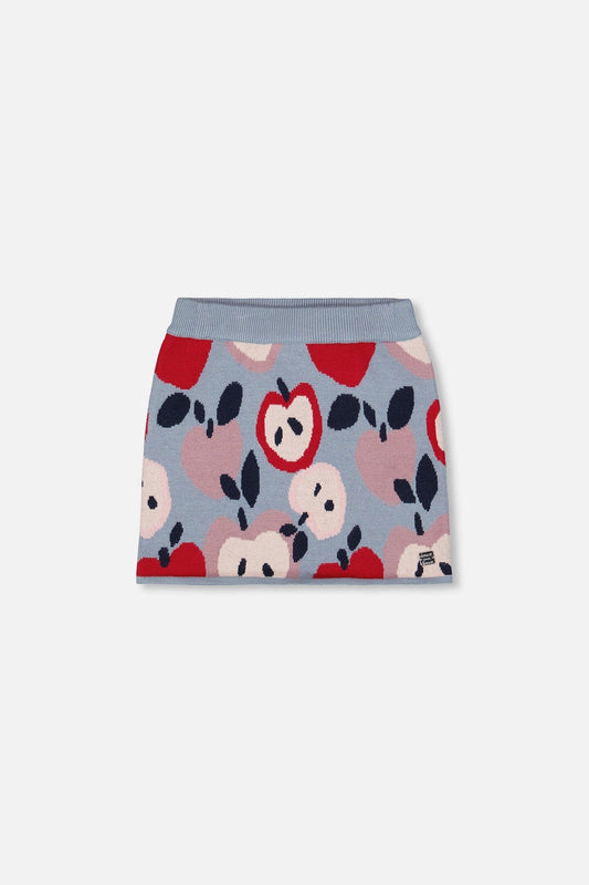 Knit Skirt Blue And Red With Apple Heart Jacquard