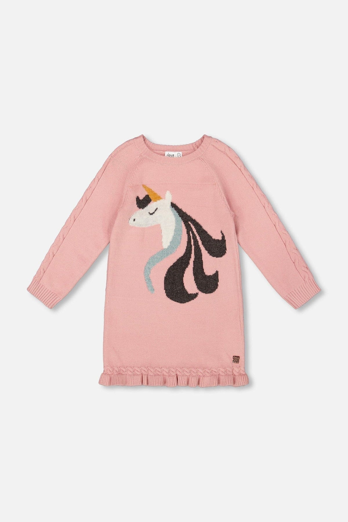Robe en maille rose poudré avec intarsia licorne