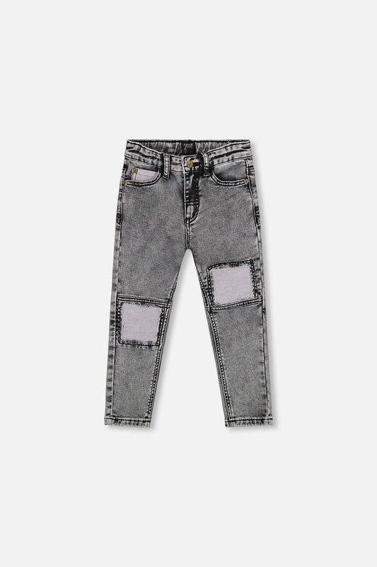 French Terry Black Denim Pants With Contrasting Patch