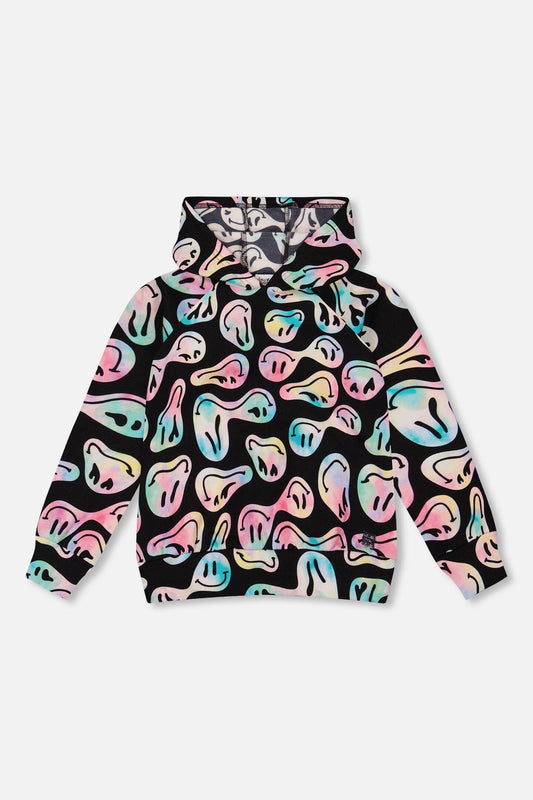 Pullover Fleece Hoodie Smiley Face Girl