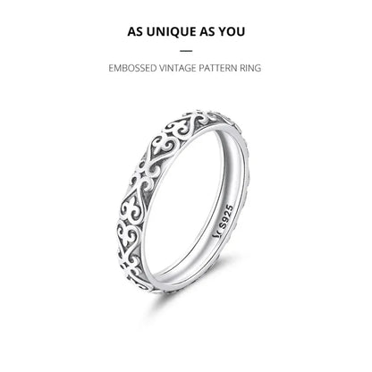 925 Sterling Silver Vintage Embossed Floral Ring