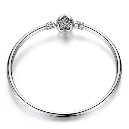 Sterling Silver Snake Chain Bangle Bracelet with CZ Pavé