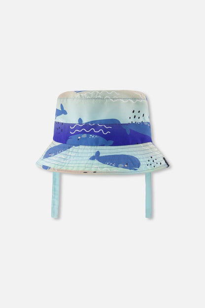 Chapeau de plage en polyester recyclé imprimé baleine bleue