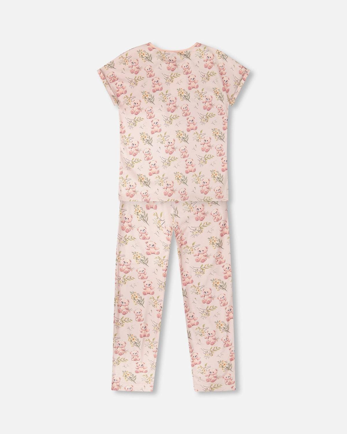 Organic Cotton Women Two-Piece Pyjama Set Pale Pink Bear Print