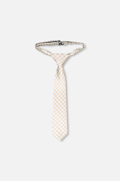 Neck Tie White And Sand Check