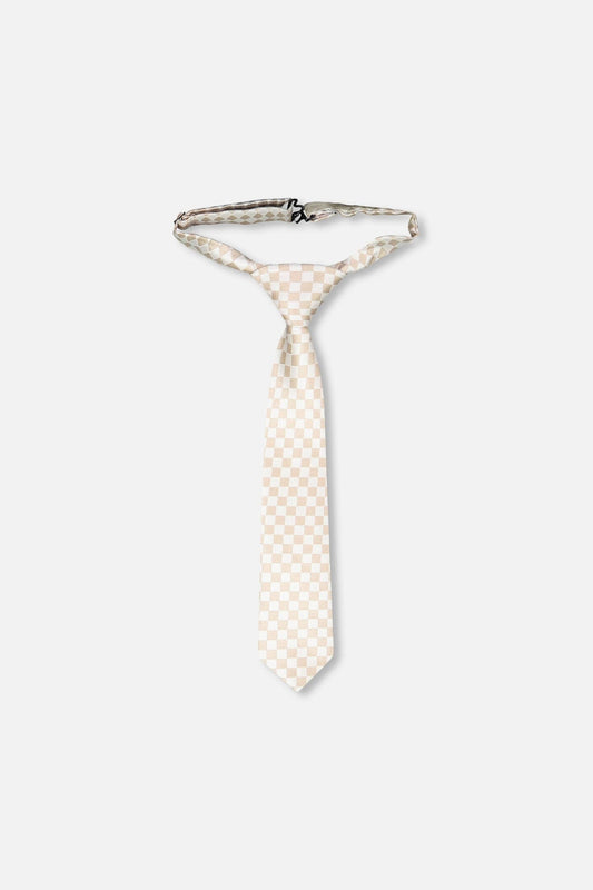 Neck Tie White And Sand Check