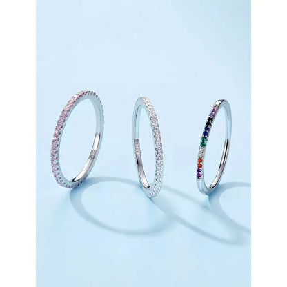 925 Sterling Silver Cz Simulated Diamond Stackable Ring Platinum Plated Eternity Bands For Women