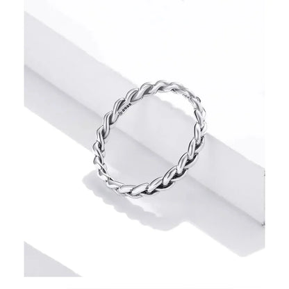 925 Sterling Silver Braided Texture Twisted Eternity Band Stackable Rings - Fine Jewelry