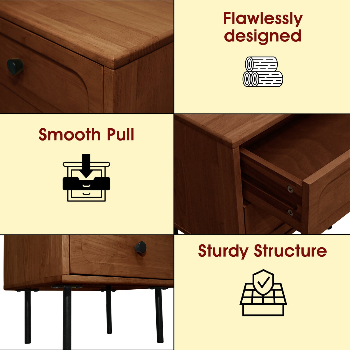 Savana Two Drawers Solid Wood Nightstand