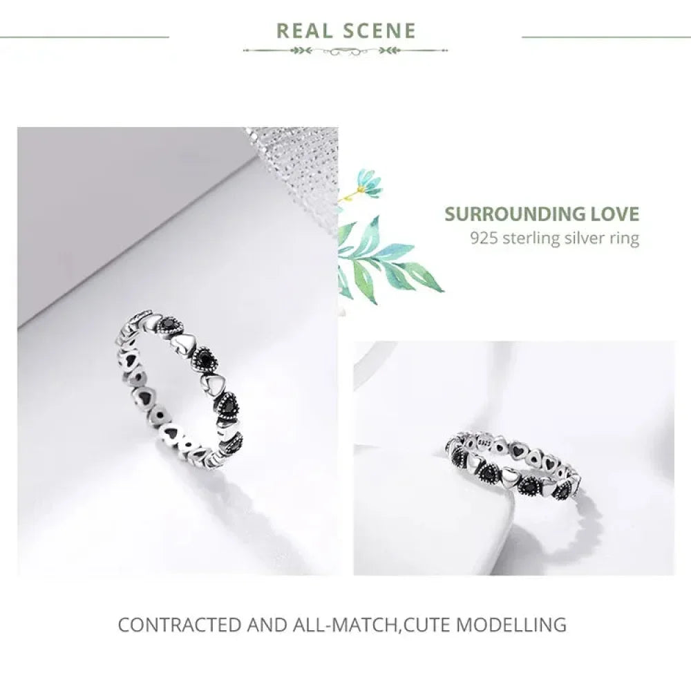 925 Sterling Silver Star & Heart Band Ring
