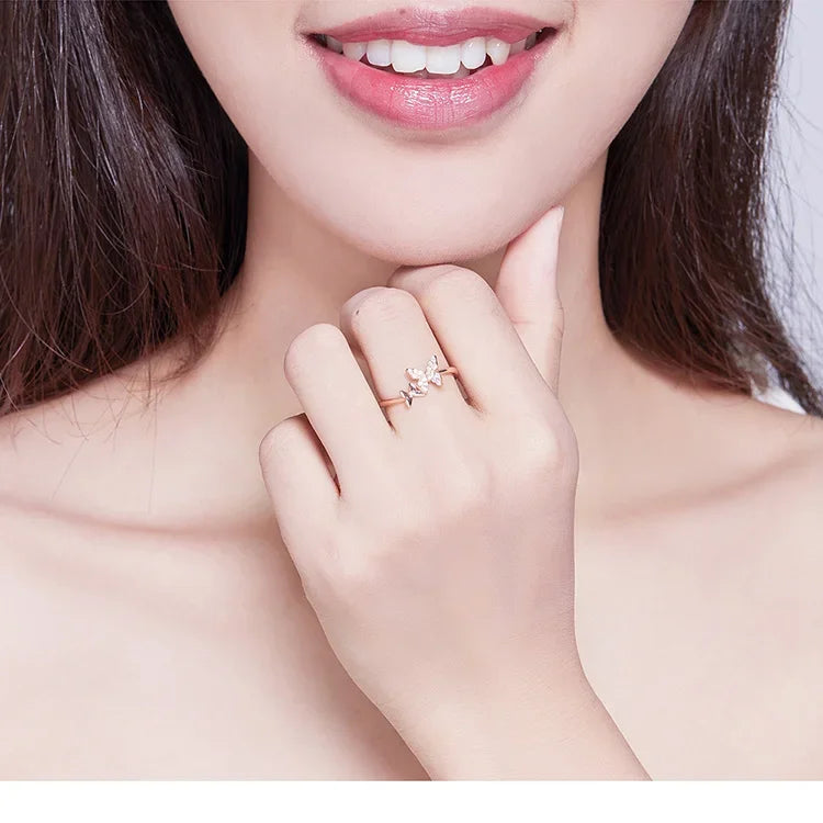 925 Sterling Silver CZ Butterfly Open Ring