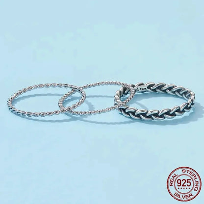925 Sterling Silver Braided Texture Twisted Eternity Band Stackable Rings - Fine Jewelry