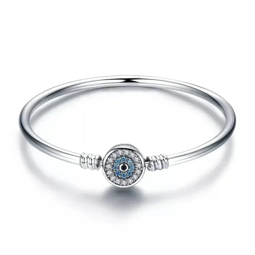 Sterling Silver Snake Chain Bangle Bracelet with CZ Pavé