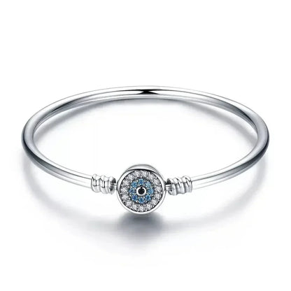 Sterling Silver Snake Chain Bangle Bracelet with CZ Pavé