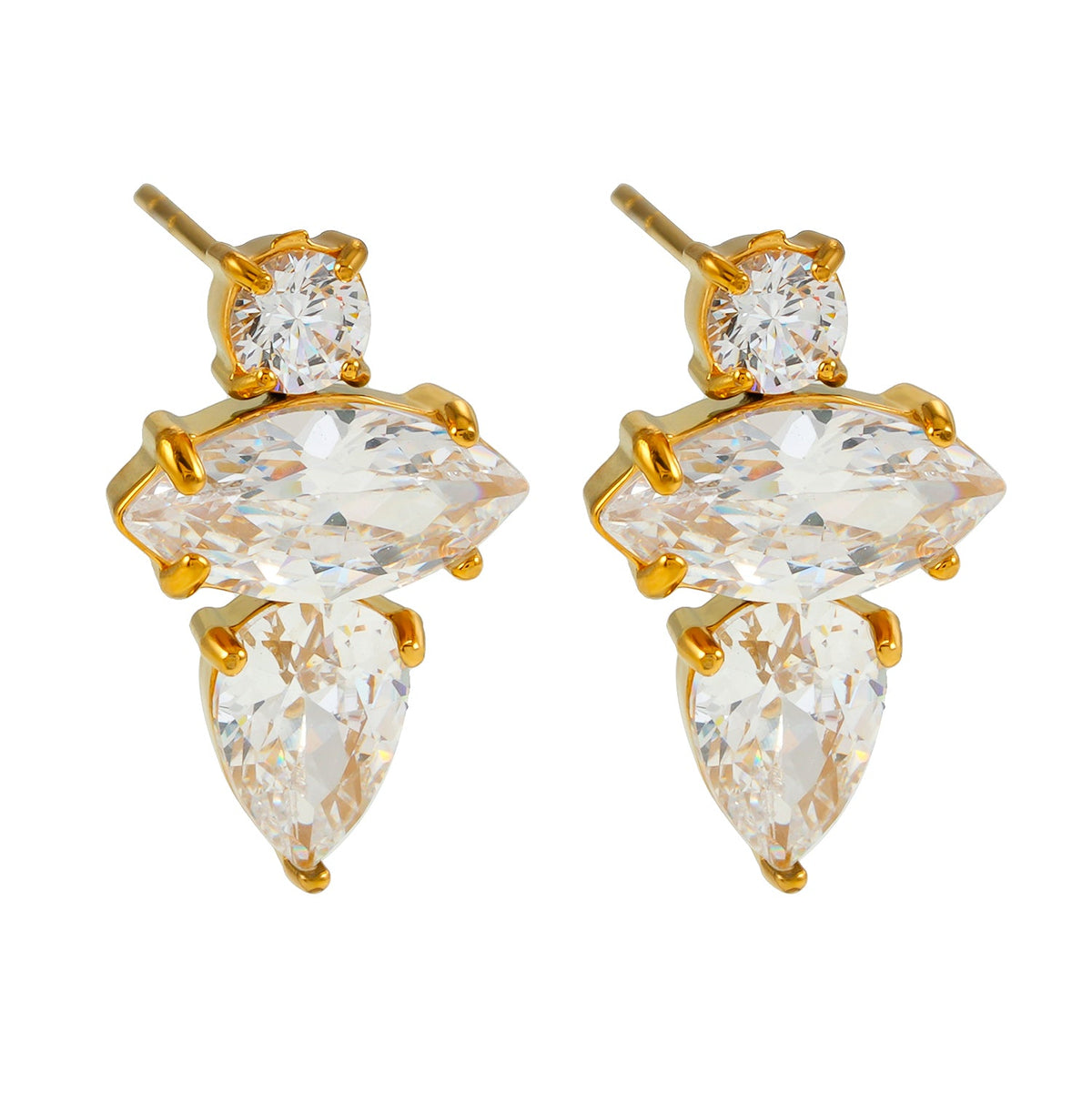 HAMPTONS: Boucles d'oreilles clous Zircone (CZ) Radiance Trio en or