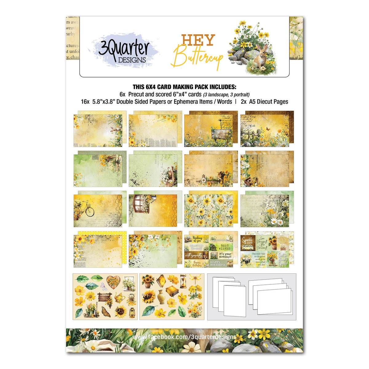 Lot de 3 cartes 3Quarter Designs Hey Buttercup 6x4