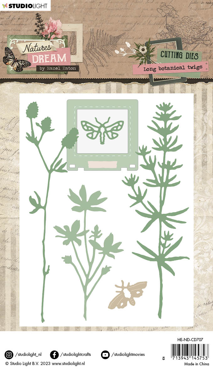 Matrices de découpe HEN, Longues brindilles botaniques, Rêve de la nature, 103x142x1mm, 8 pièces, n°707