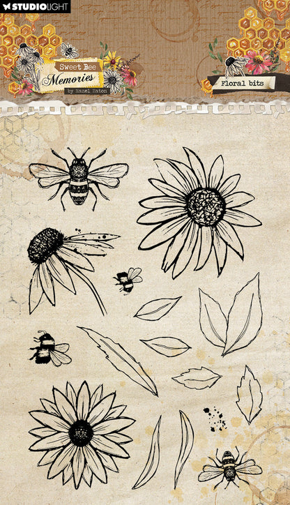HE Tampon transparent Floral Bits Sweet Bee Memories 16 pièces