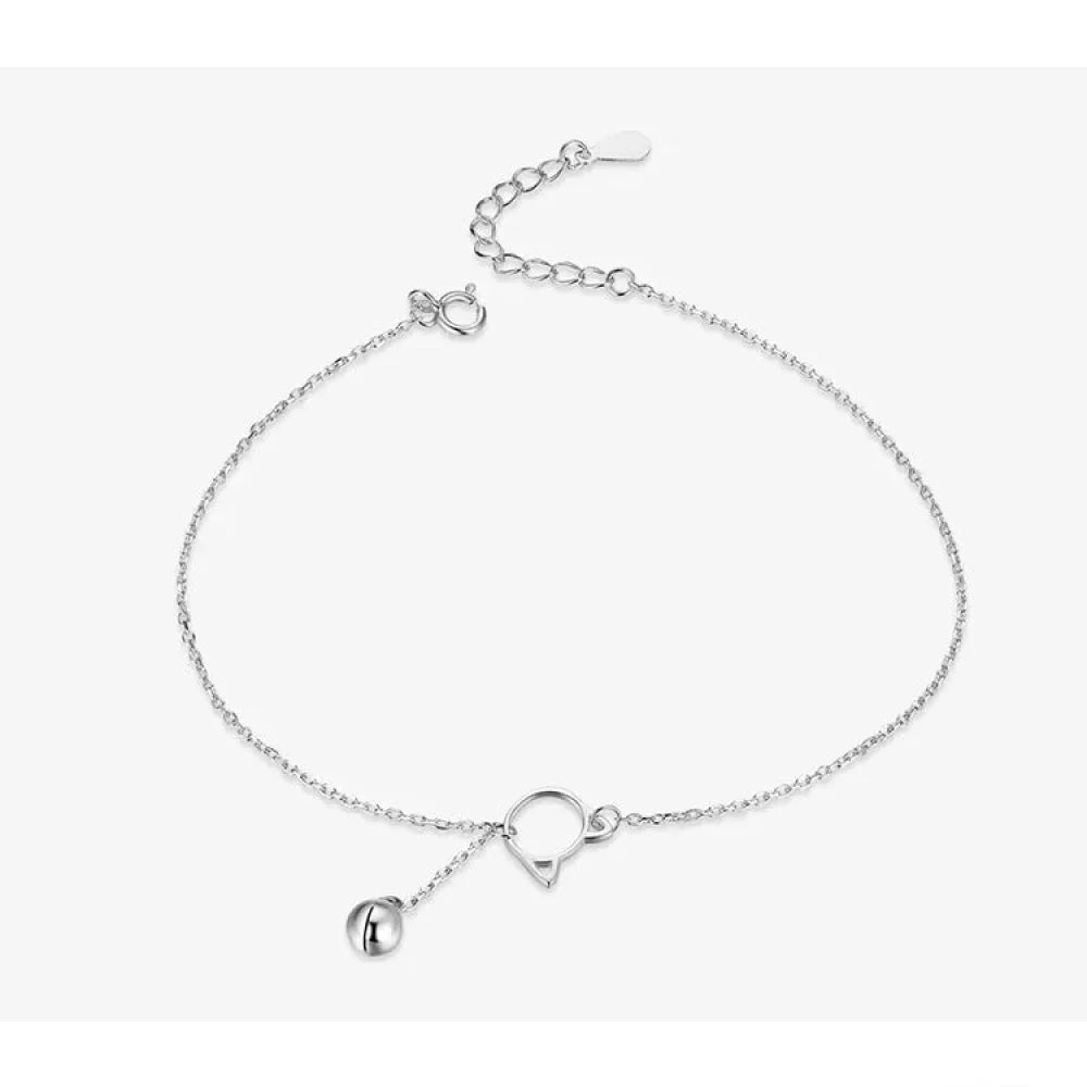The Whimsical Cat & Bell 925 Sterling Silver Anklet