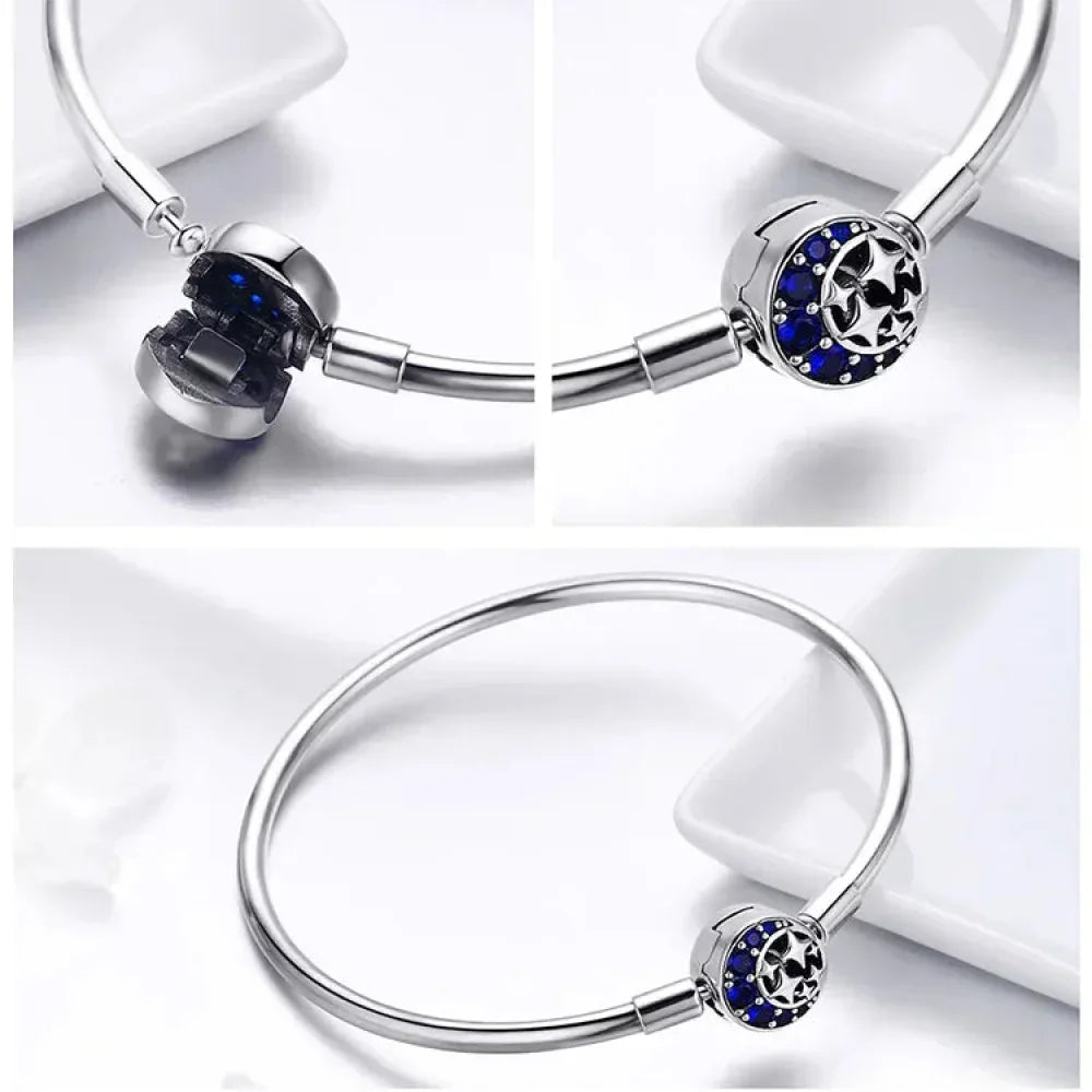 Sterling Silver Snake Chain Bangle Bracelet with CZ Pavé