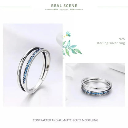 925 Sterling Silver Black & Clear Double Circle CZ Ring